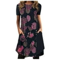 thumbnail image 2 of Robes pour Femmes 2024 Été Surdimensionné Décontracté Col Rond Imprimé Manches Courtes Robe avec Poche 50 % de Réduction!, 2 of 5