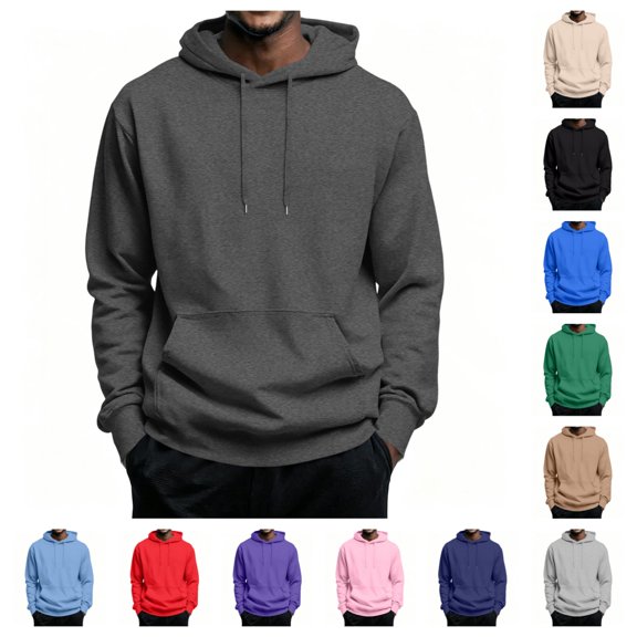 Urbanix Sweatshirts Men Casual Relaxed Fit Long Sleeve Drawstring Hoodie Pullover Fall Winter Trendy Breathable Lightweight Solid Color Tops with Pockets Dark Gray S