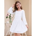thumbnail image 4 of Lanbubble Girls Dresses Puff Long Sleeve Square Neck Homecoming Dress Cute A-Line White Dress For Teens 8-14 Years, 4 of 6