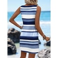 thumbnail image 2 of Multicolor Navy Blue And White Striped Sleeveless Round Neck Mini Dress For Women Casual Vacation Dress, 2 of 6