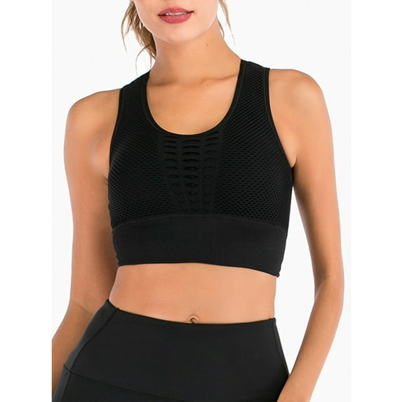 Womens Sexy Hollow Racerback High Impact Support Sports Bras with Padded Wide Straps Wirefree for Yoga Gym Workout