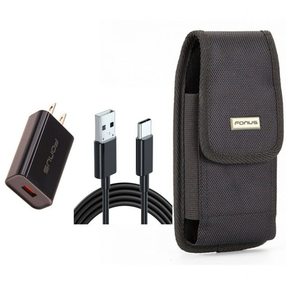 18W Fast Home Charger & Case Belt Clip for iPhone 15 Pro - 6ft Long USB-C Cable Type-C Cord USB Wall Adapter Power Wire and Swivel Holster Rugged Cover Y8R for iPhone 15 Pro (6.1")