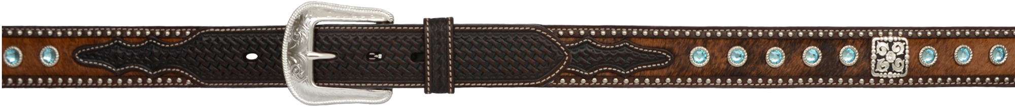 3D Dark Brown Full Grain Leather Mens Belt Hair-On Square Conchos 42 - image 1 of 4