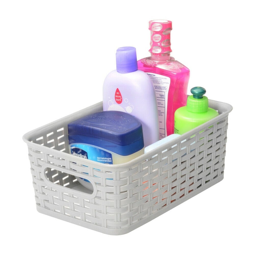 YBM Home Small Plastic Rattan Storage Basket for Bathroom, ba413gray-3 - image 3 of 3