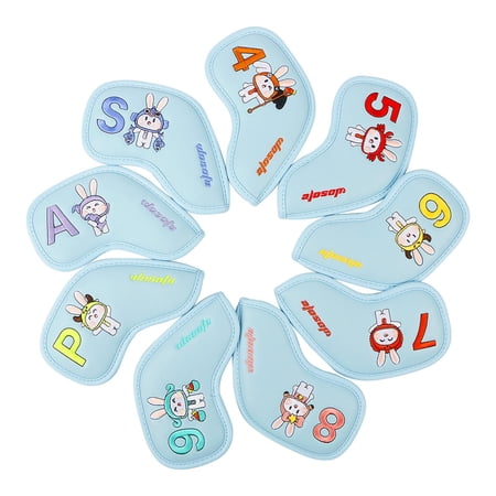 9Pcs Golf Iron Club Head Covers Set Golf Headcover PU Protection Golf Wedge Iron Protective Headcover for Unisex Outdoor Sports Accessories Blue