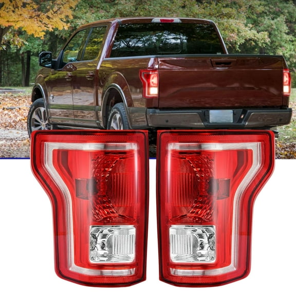 Rear Lighting Kit Compatible for 2015-2017 Ford F150 F-150 Pickup Trucks OE Style Replacement Rear Lights with Bulbs and Harness - Red Housing
