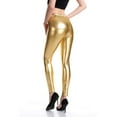 thumbnail image 6 of Glisme Womens Pants Stretchy Leather Leggings Pants Black High Waisted Tights Trend Trousers Gold, 6 of 7