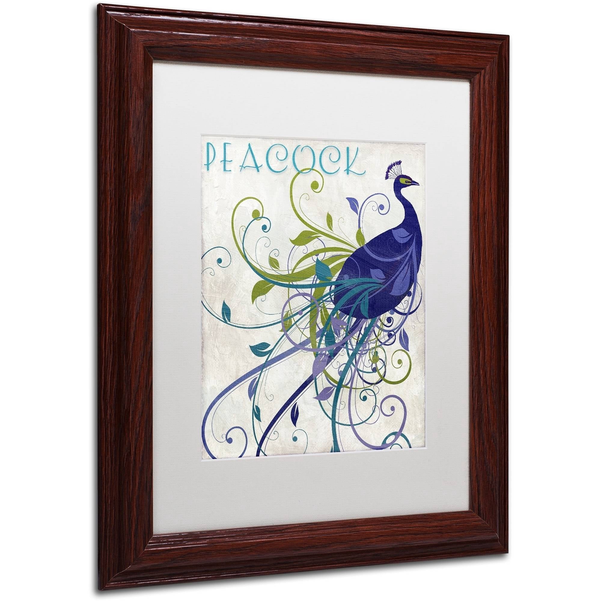Trademark Fine Art "Peacock Nouveau I" Canvas Art by Color Bakery White Matte, Wood Frame