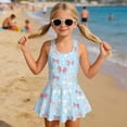 thumbnail image 3 of Xixirimido Bowknots Blue Print Girls One-piece Swimsuits Sleeveless Swimwear with Skirt & Built-in Shorts Hawaiian Beach Vacation Modest Bathing Suit, 5-6 Years, 3 of 7