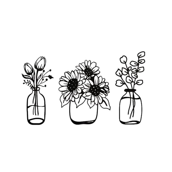 3PCS Metal Iron Flower Wall Decor, Simple Vase, Home Art Black Tulip Wire Decor Kitchen Bathroom Living Room Bedroom Study Porch