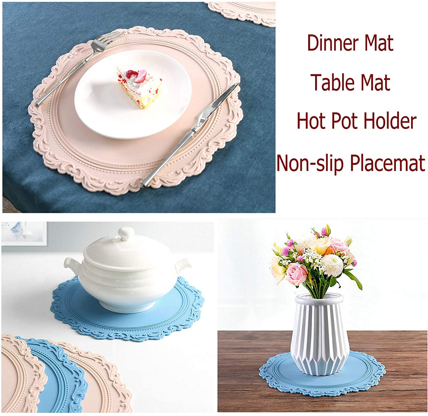Bigger 34cm/13.4in Round Table Mat Heat-Resistant Dishes Trivets 34cm/13.4in, Pink+Blue Arestle Silicone Dinning Placemat Set of 2 Waterproof Dishwasher Safe Bigger 34cm/13.4in Round Table Mat Heat-Resistant Dishes Trivets 34cm/13.4in, Pink+Blue Arestle Silicone Dinning Placemat Set of 2 Waterproof Dishwasher Safe
