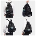 thumbnail image 6 of Drawstring Mesh Swim Backpack with Wet Pocket Lightweight Sports Equipment Bag for Swimming Gym Workout Grer Hand Carry Handle Beach Pool, Black, 6 of 8
