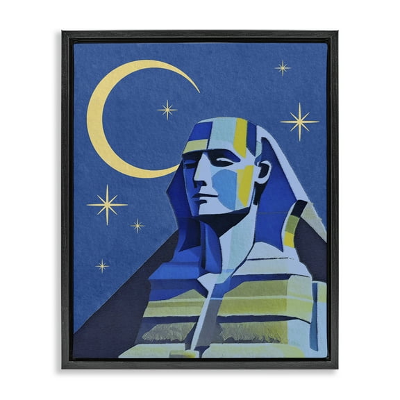 Stupell Industries Sphinx with Moon Buildings & Architecture Painting Black Floater Framed Canvas Art Print Wall Art, 17 x 21