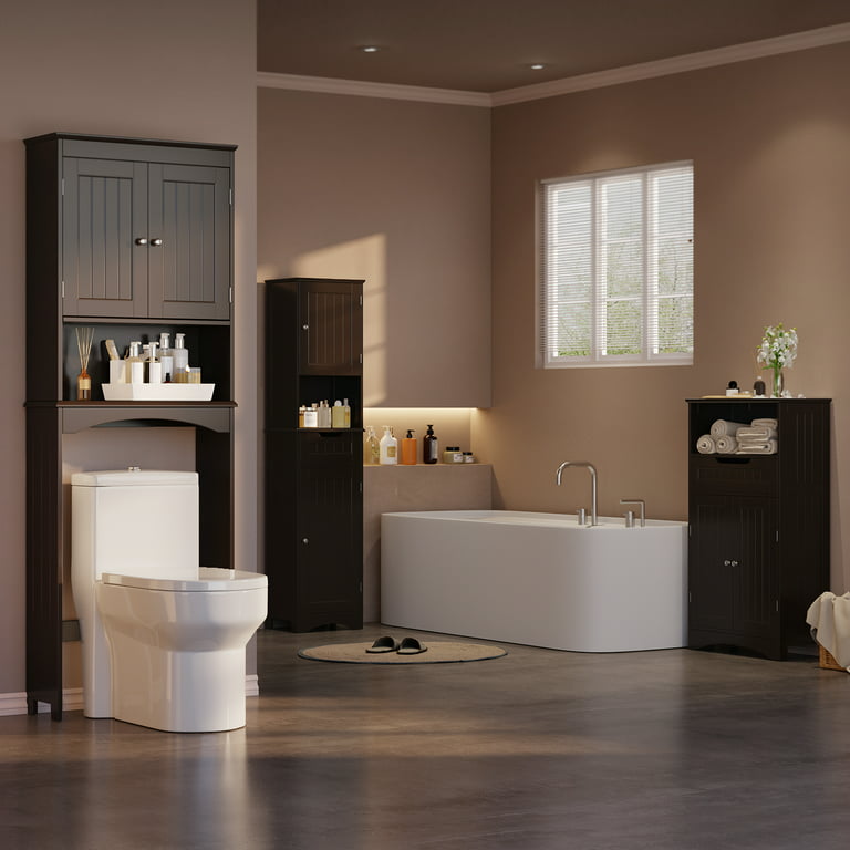 Lofka Over the Toilet Storage, Bathroom Storage Cabinet with Adjustable  Shelf, Double Doors, and Open Shelf, Dark Brown 