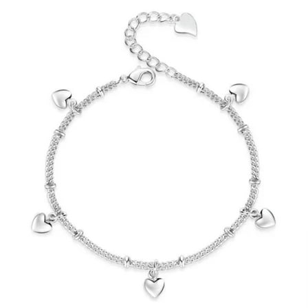 GKNET Womens 925 Silver 5 Heart Dangle Bracelet Bangle Fashion Delicate Jewelry E266-silver