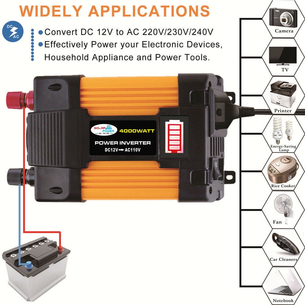 DFITO DF6000 12V 500W Continuous 6000W Surge Power Inverter with LED Battery Display for Car