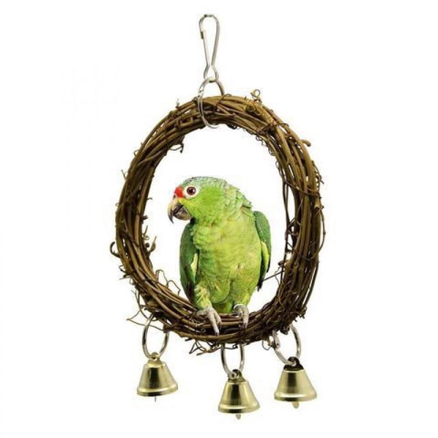 Comedero de aro de mimbre - Para periquitos o cacatúas - Juguete especial para pájaros de mimbre tejido para colgar en una jaula, 20 cm