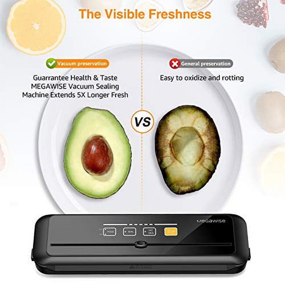 MegaWise Vacuum Sealer Machine | 80kPa Suction Power| Bags and Cutter  Included | Compact One-Touch Automatic Food Sealer with External Vacuum  System 