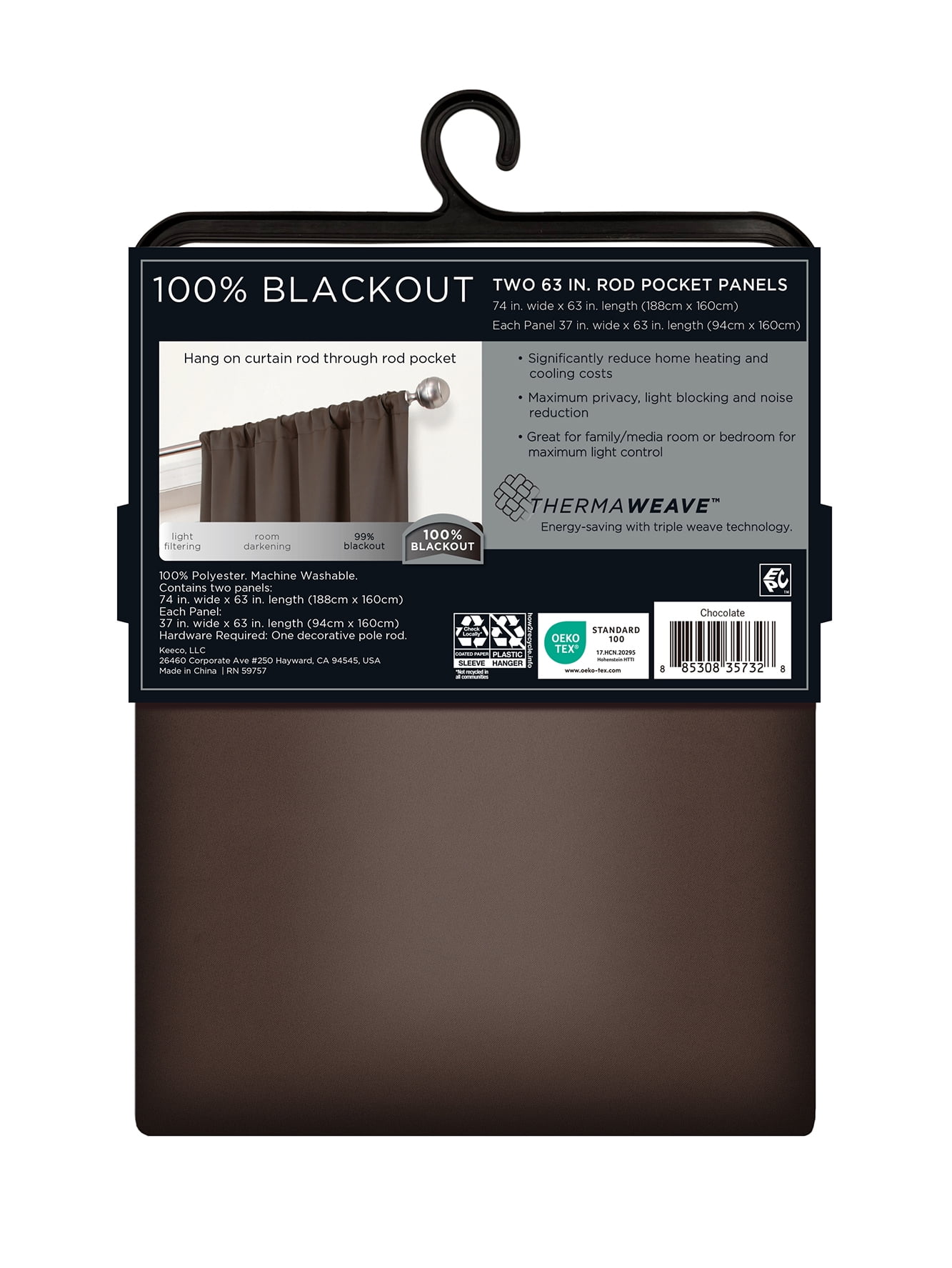 (3 pack) Eclipse Phoenix Solid Blackout Curtains, 84 Inch Long, Set of 2, Chocolate, 37" W x 84" L