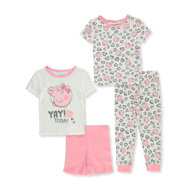 Peppa Pig Girls' 4Piece Pajamas Set ivory/pink, 3t (Toddler