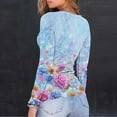 thumbnail image 3 of Women's Floral Printed Knit Shirt Casual Long Sleeve Round Neck Stretch Slim Fit Shirt Top, 3 of 7