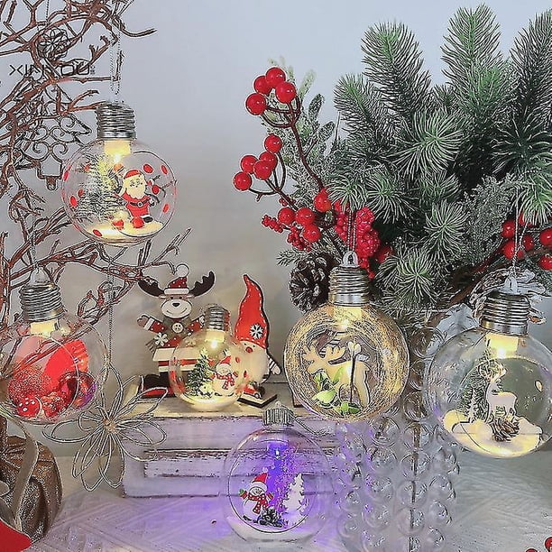 Bola transparente de 8cm con luces, bola colgante, decoraciones navideñas, bola de decoración navideña, bola de Navidad para ventana