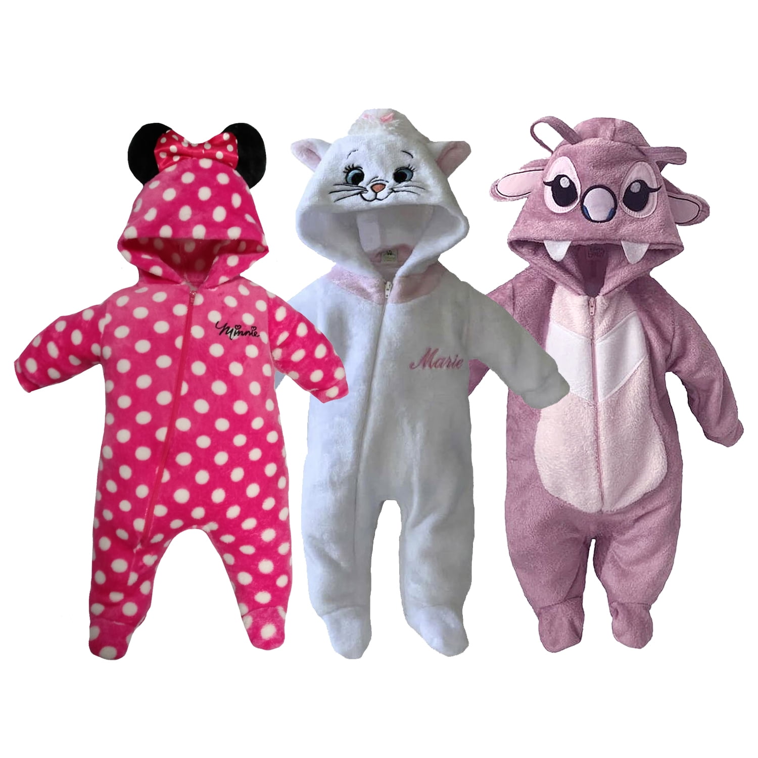 Pack 3 Mamelucos Con Gorro Bordado Disney Minnie Marie Ange Talla 18 meses Kiss Pijamas Bodega Aurrera en linea