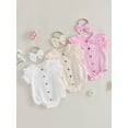 thumbnail image 3 of Miaouyo Baby Girls 2 Piece Outfits Adorable Solid Color Short Sleeve Doll Collar Romper and Headband Set, 3 of 9
