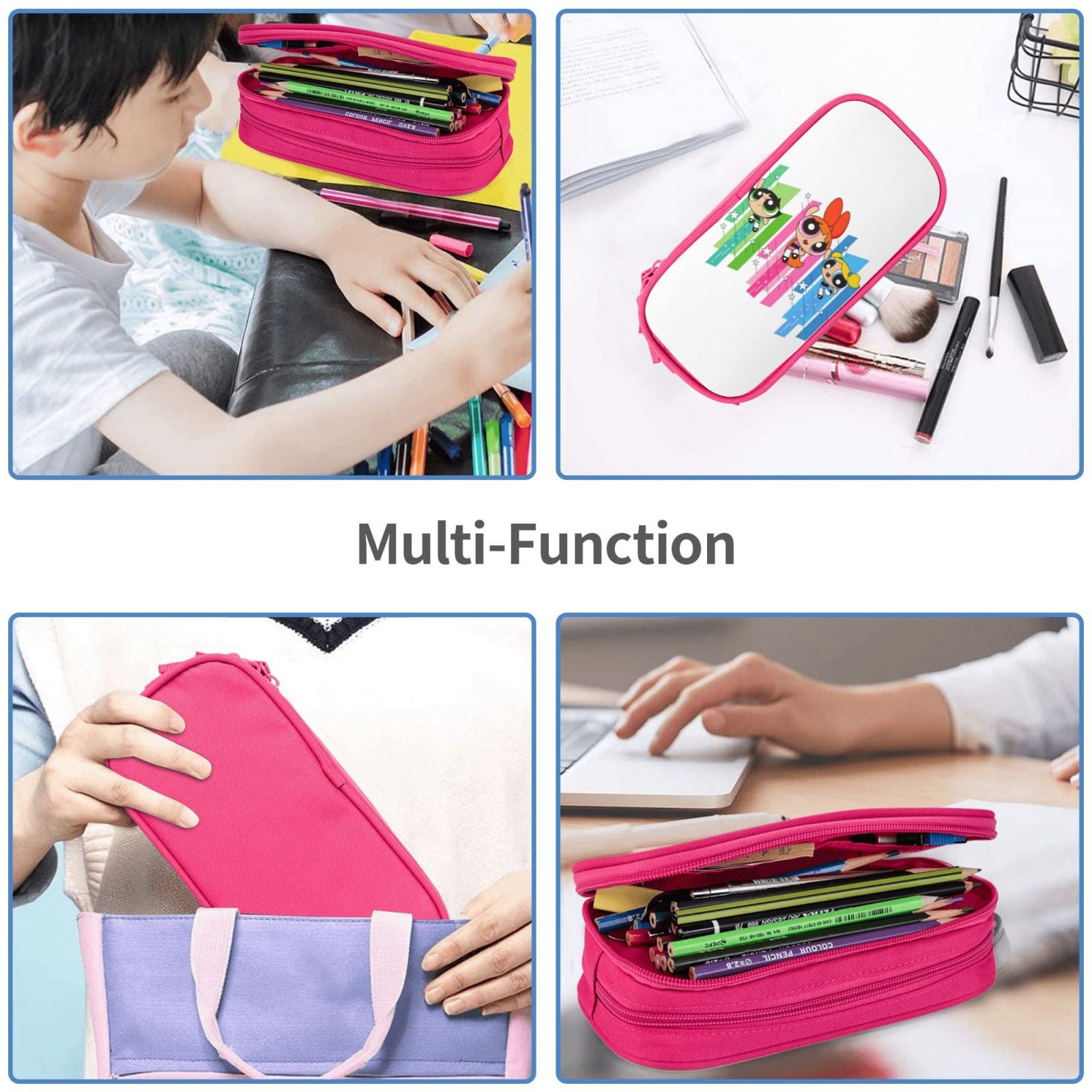 The Powerpuff Gi-rls Pencil Case Large Capacity Pencil Pouch Penbag Office Stationery Organizer Travel Makeup Bag Pink