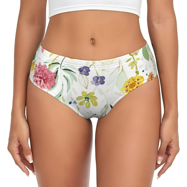 Fotbe Wildflowers Calzones Estampados para Mujer – Ropa Interior de Algodón, Cómoda, Suave y Elástica-Large
