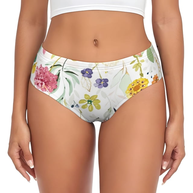 Fotbe Wildflowers Calzones Estampados para Mujer – Ropa Interior de Algodón, Cómoda, Suave y Elástica-Large