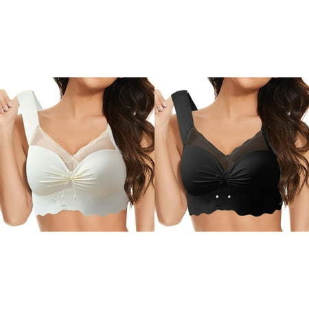 LUOGENLI Women Bralette Lace Women s Front Side Buckle Lace Edge without Steel Ring Movement Seamless Gathering Adjustment Yoga Sleep Large Bra Women Bras Pack Women Bras No Underwire Push Up XXXL