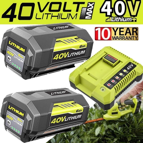 2Pack 6.0Ah Battery and OP401 Charger Kit Replacement for Ryobi Compatible with Ryobi 40V Lithium ion Battery OP4026 OP40261 OP4050 OP4040 OP40401 OP40201 OP40601 and Cordless Power Tools