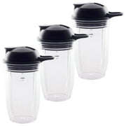 3 Pack 18 oz Cup and To-Go Lid Replacement Parts Compatible with NutriBullet Pro 1000, Combo and Select Blenders