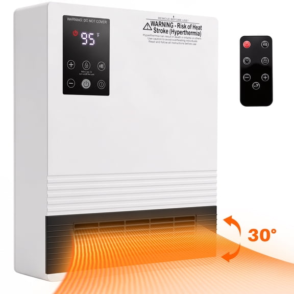 SUMELL 1500W Wall Mounted Electric Heater, Indoor Space Heater with Touchscreen & Remote, 750W/1500W Heat, 50–95°F Thermostat, 15H Timer, White
