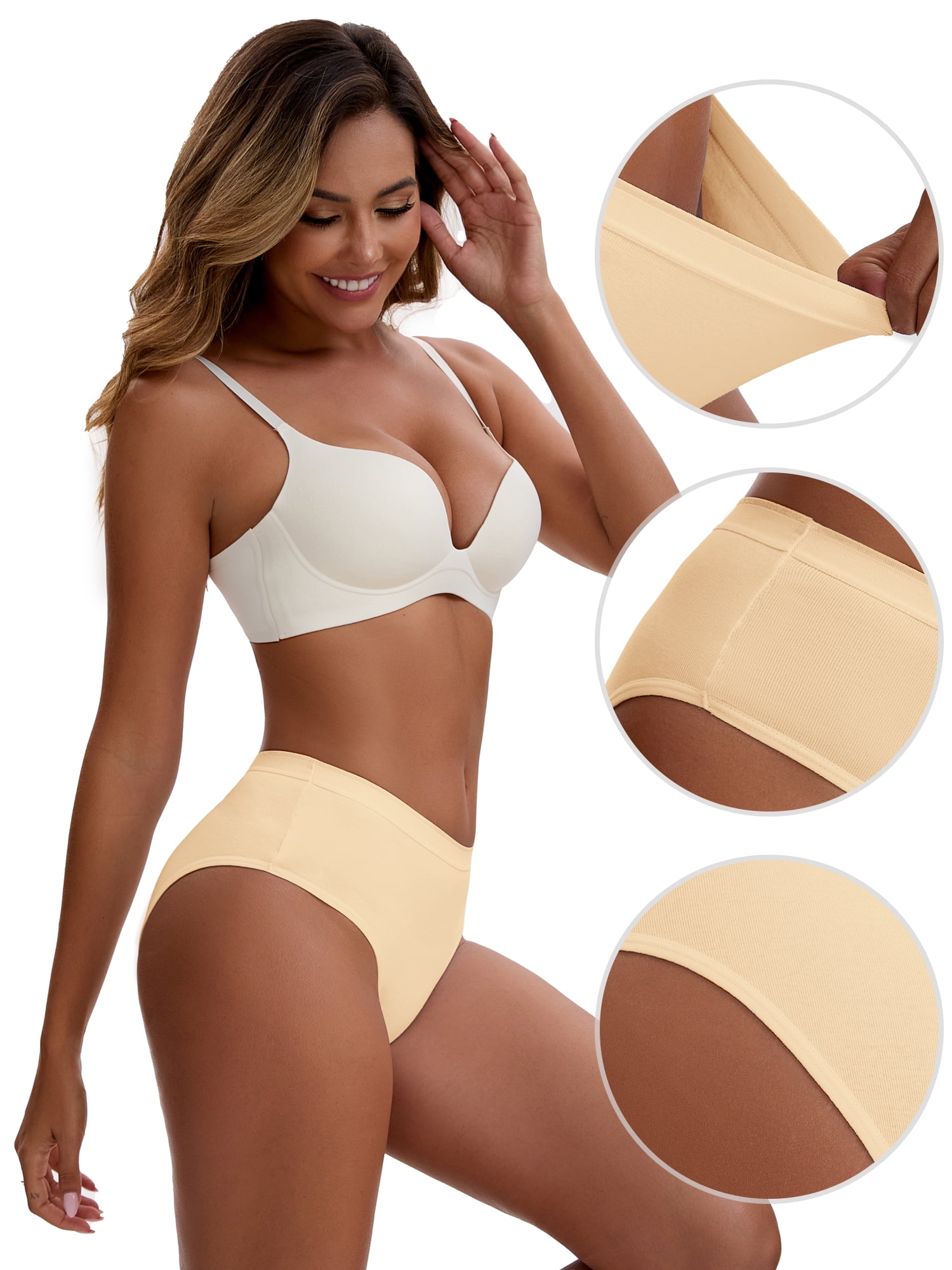 Unique Bargains Women's Cotton High Waist Bright Trim Briefs S Beige