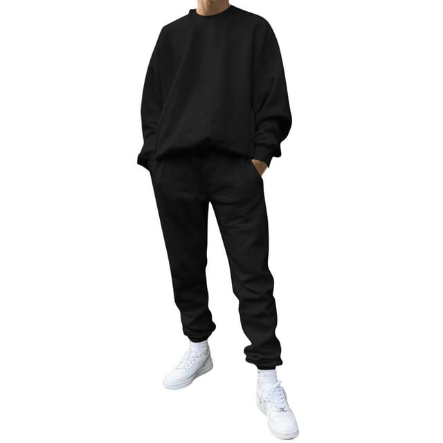Kcodviy Ensemble Décontracté pour Hommes Deux Pièces Costume de Bal Col Rond Costume Homme Chandail en Molleton à Manches Longues et Cravate Ensemble Pantalon à Cordon pour Hommes