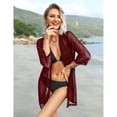 thumbnail image 3 of URTERYSER Women Solid 3/4 Sleeve Cardigans Lightweight Cardigan Kimono-Cardigans Top Loose Open Front Cover-Up S-3XL Wine Red, 3 of 9