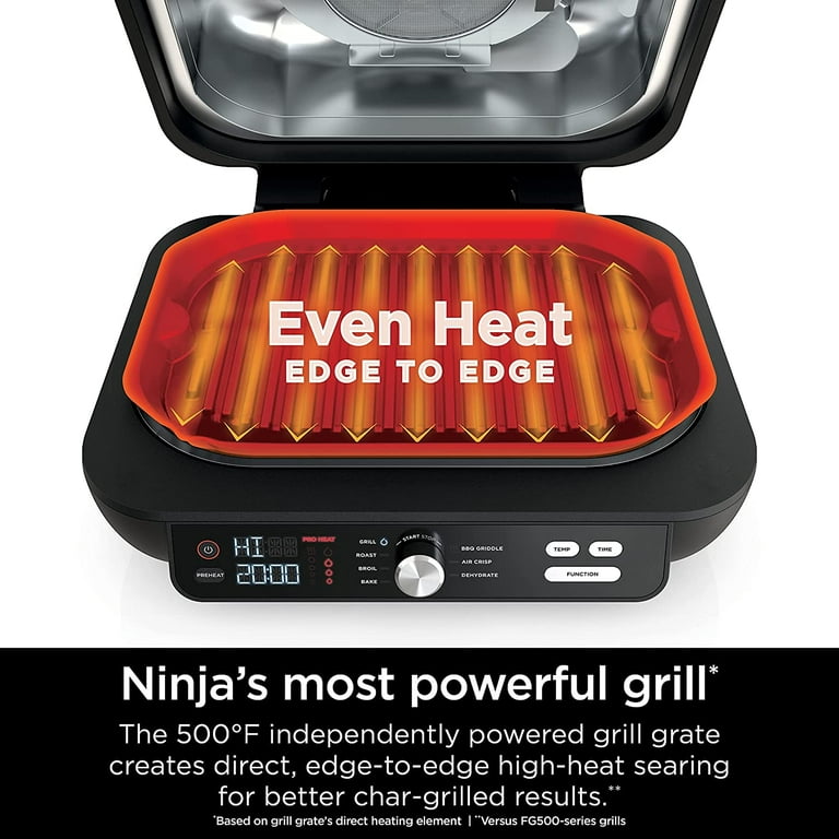 Ninja IG601 Foodi XL 7-in-1 Electric Indoor Grill Combo, use Opened or  Closed, Air Fry, Dehydrate & More, Pro Power Grate, Flat Top Griddle,  Crisper