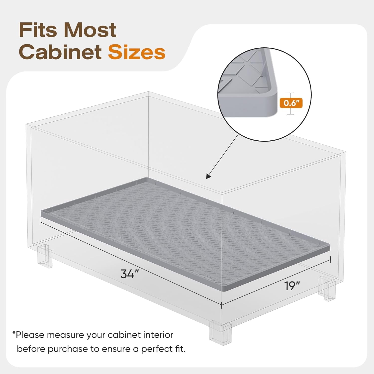 Silicone Waterproof Under Sink Mat 34" x 19", Drip Tray and Cabinet Liner for Kitchen and Bathroom, Prevents Water Damage and Organizes Cabinets (Grey)