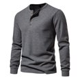 thumbnail image 2 of Men Waffle Henley Shirts Buttons Collar Long Sleeve Casual Pullover Soft Stretch Lightweight Tees Fall Basic Tops, 2 of 5