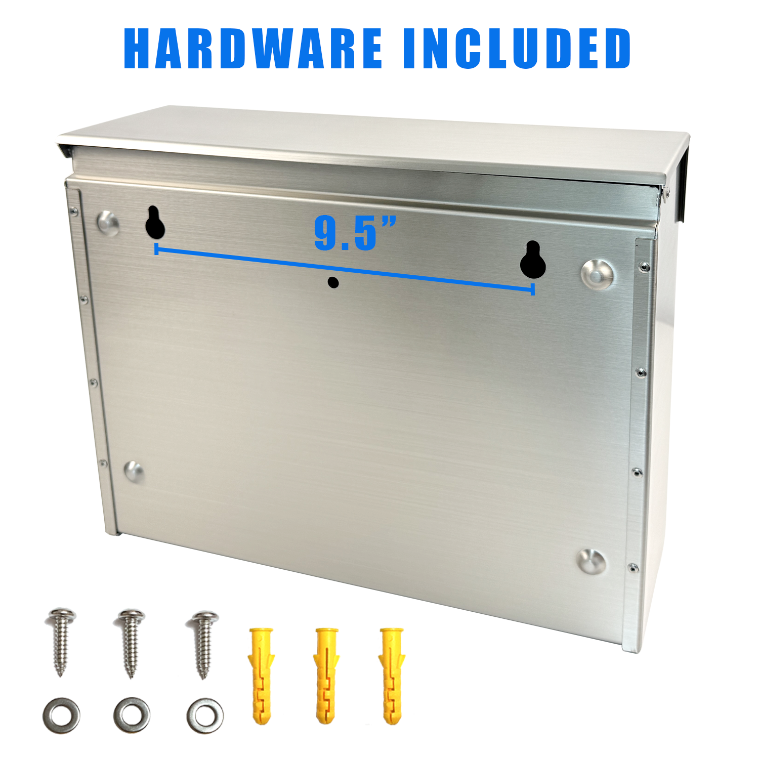 Plugsharge Modern Design Brushed Stainless Steel Mailbox for Walls, Heavy Duty Wall Mounted Mailbox - 14.6'' x 4.6'' x 11.2'' Rust Proof Steel Dropbox with Rainproof Design, Silver