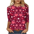 thumbnail image 1 of Amzcrzy Valentines Day T-Shirt pour Femmes Mode Cœur d'Amour Graphique T-Shirts de la Saint-Valentin Décontractés Manches 3/4 Col Rond T-Shirts Hauts Grande Taille T-Shirt Valentines Day Cadeaux Valentines Day pour Femmes, 1 of 5