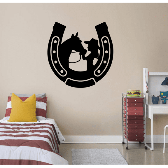 Cowgirl Hoorse Horseshoe Silhouette Cute Cowgirl Hat Vinyl Wall Art Sticker Wall Decal Home Kids Room Study Room Boys Girls Farm House Room Wall Décoration Design Wall Décor Decal Size (8x10 inch)