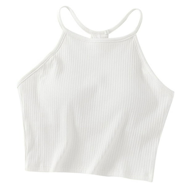 Camiseta sin mangas con hombreras de color liso para mujer Sujetador de algodón con tirantes finos y cuello colgante, tallas S-XL