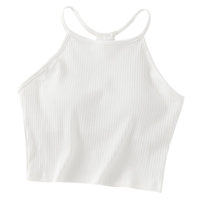 Camiseta sin mangas con hombreras de color liso para mujer - Sujetador de algodón con tirantes finos y cuello colgante, tallas S-XL