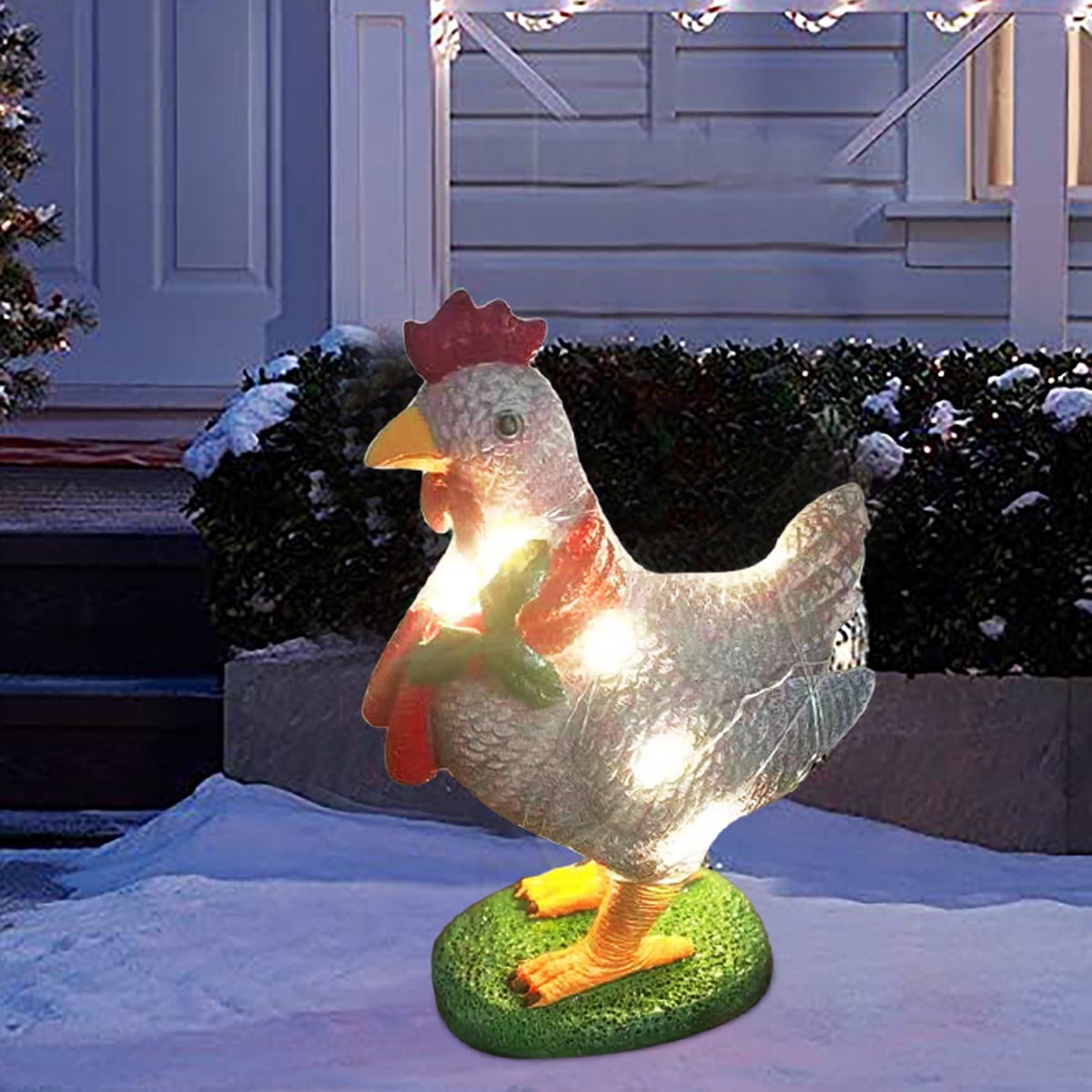 Courtyard Light-Up Chicken with Scarf Chicken Sculpture Lawn Christmas NEW 
