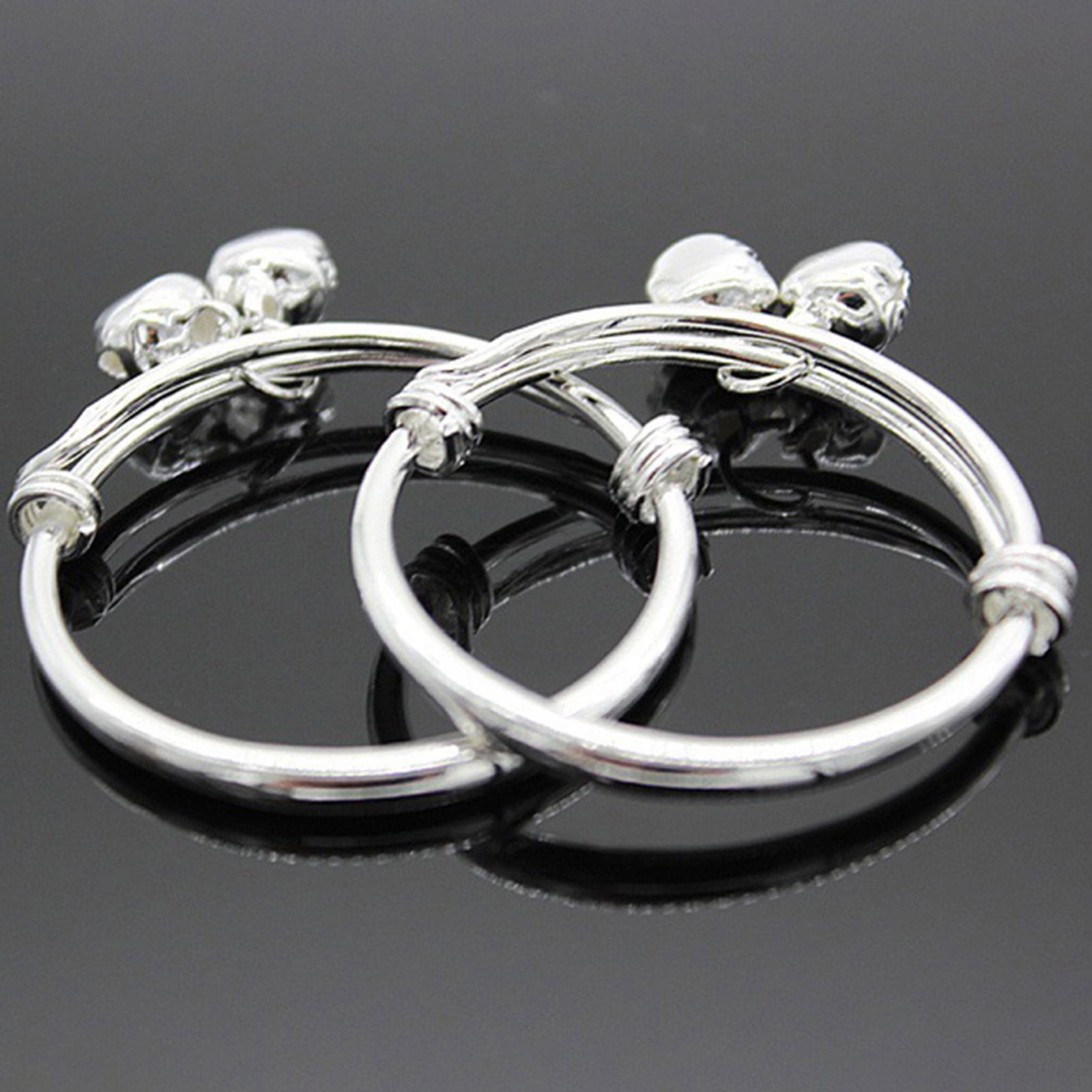 Yesbay Toddler Baby Silver Plated Adjustable Embossing Bell Charm Bangle Jewelry Gift-2#