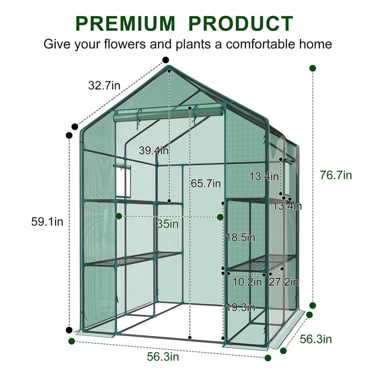 JIOABL 3-Tier Walk-In Greenhouse with PE Cover, Roll-Up Zipper