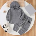 thumbnail image 2 of UAYOTSE Baby Boys Waffle Knit Hoodie Set Striped Patch Pocket Sweatshirt Jogger Pants Fall Winter Wear Size 6-9 Months, 2 of 8